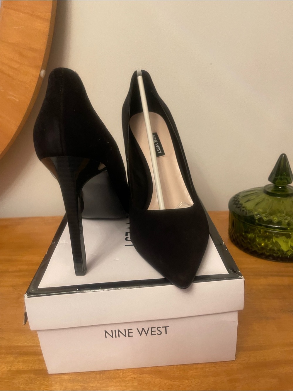 Nine West Black Suede-Look Pointed Toe Pumps - Picture 3 of 4